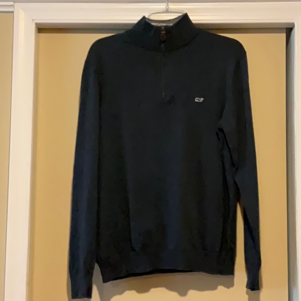 Men's Vineyard Vines Charcoal Quarter Zip with Ribbed Collar and Knit Material